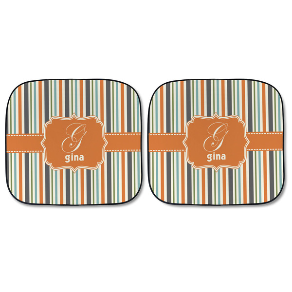 Orange & Blue Stripes Car Sun Shades - FRONT