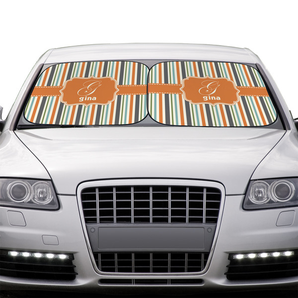 Orange & Blue Stripes Car Sun Shades - IN CONTEXT