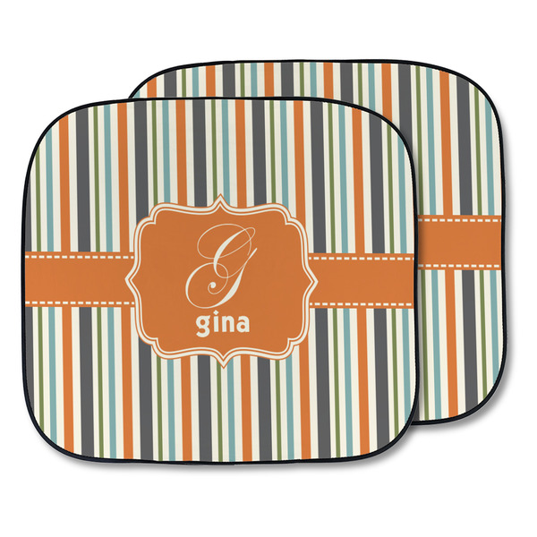 Custom Orange & Blue Stripes Car Sun Shade - Two Piece (Personalized)