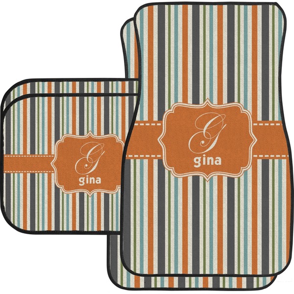 Custom Orange & Blue Stripes Car Floor Mats Set - 2 Front & 2 Back (Personalized)