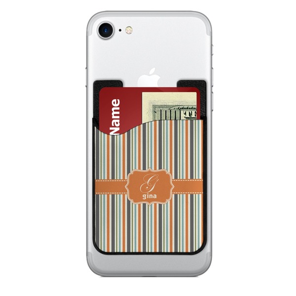 Custom Orange & Blue Stripes 2-in-1 Cell Phone Credit Card Holder & Screen Cleaner (Personalized)