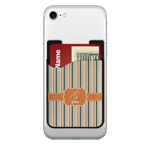 Custom Orange & Blue Stripes 2-in-1 Cell Phone Credit Card Holder & Screen Cleaner (Personalized)