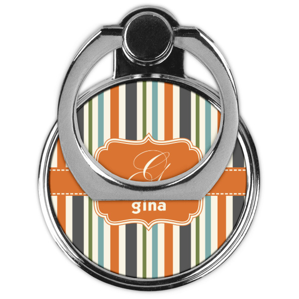 Orange & Blue Stripes Cell Phone Ring Stand & Holder - Front (Collapsed)