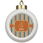 Orange & Blue Stripes Ceramic Ball Ornament (Personalized)