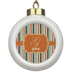 Orange & Blue Stripes Ceramic Ball Ornament (Personalized)