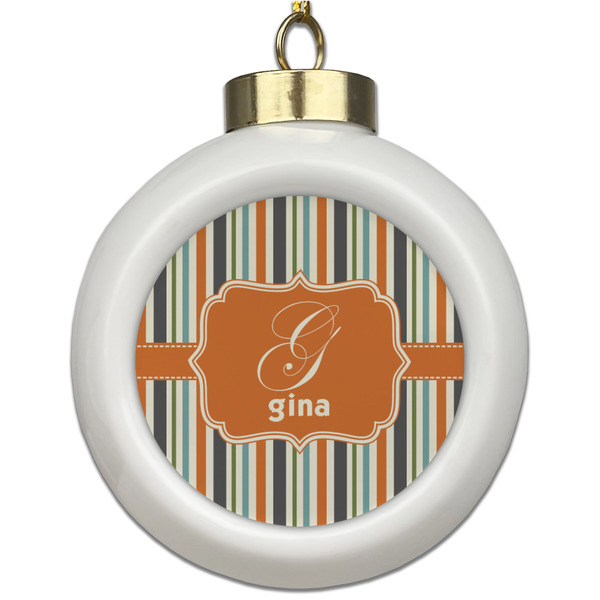 Custom Orange & Blue Stripes Ceramic Ball Ornament (Personalized)