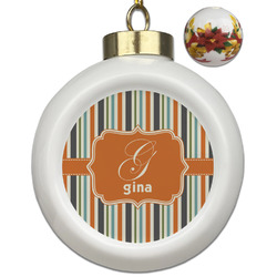 Orange & Blue Stripes Ceramic Ball Ornaments - Poinsettia Garland (Personalized)