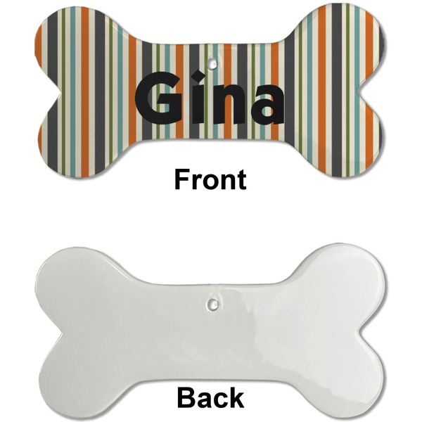Orange & Blue Stripes Ceramic Flat Ornament - Bone Front & Back Single Print (APPROVAL)
