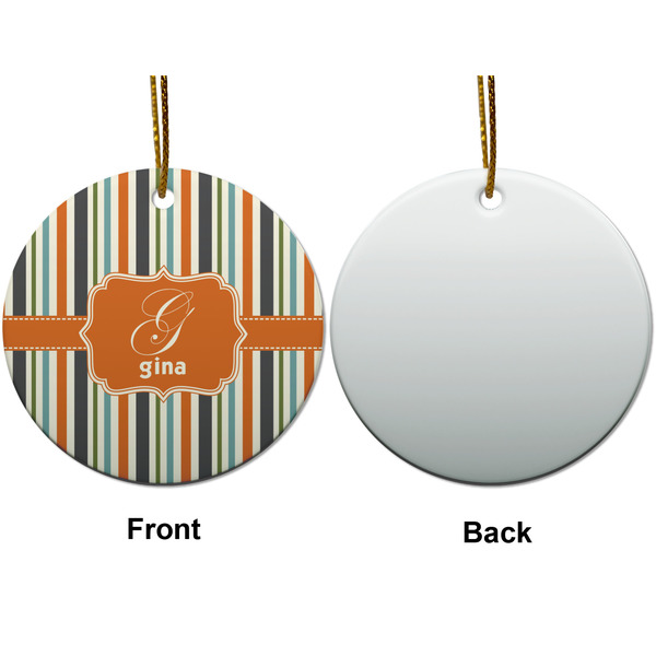 Orange & Blue Stripes Ceramic Flat Ornament - Circle Front & Back (APPROVAL)