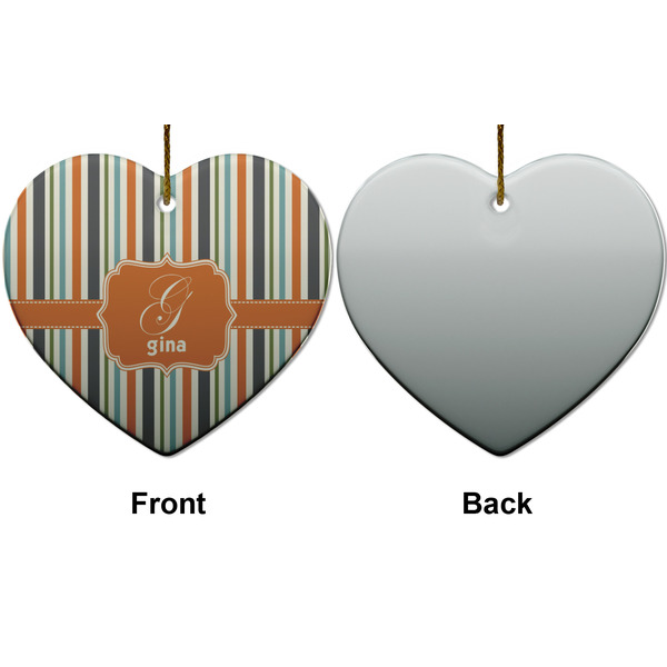 Orange & Blue Stripes Ceramic Flat Ornament - Heart Front & Back (APPROVAL)