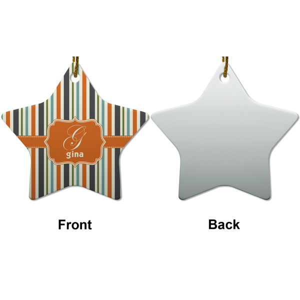 Orange & Blue Stripes Ceramic Flat Ornament - Star Front & Back (APPROVAL)