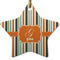Orange & Blue Stripes Star Ceramic Ornament w/ Name and Initial