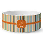 Orange & Blue Stripes Ceramic Dog Bowl - Large (Personalized)