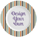 Orange & Blue Stripes Ceramic Dinner Plates (Set of 4) (Personalized)