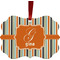 Orange & Blue Stripes Metal Frame Ornament - Double Sided w/ Name and Initial