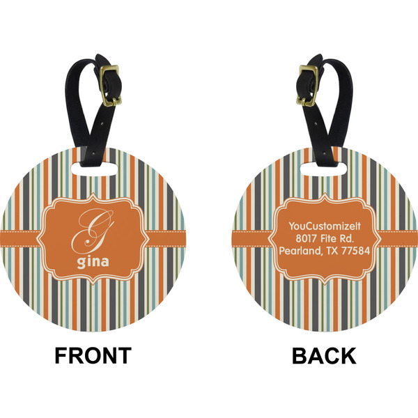 Orange & Blue Stripes Circle Luggage Tag (Front + Back)