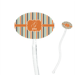 Orange & Blue Stripes 7" Oval Plastic Stir Sticks - Clear (Personalized)