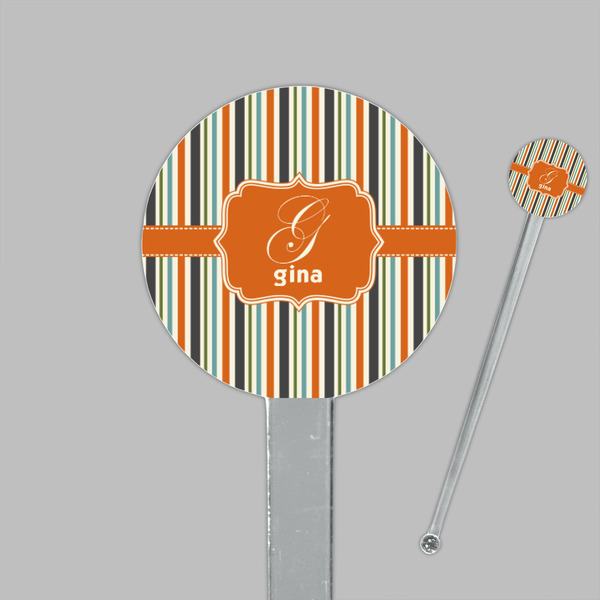 Orange & Blue Stripes Clear Plastic 7" Stir Stick - Round - Closeup