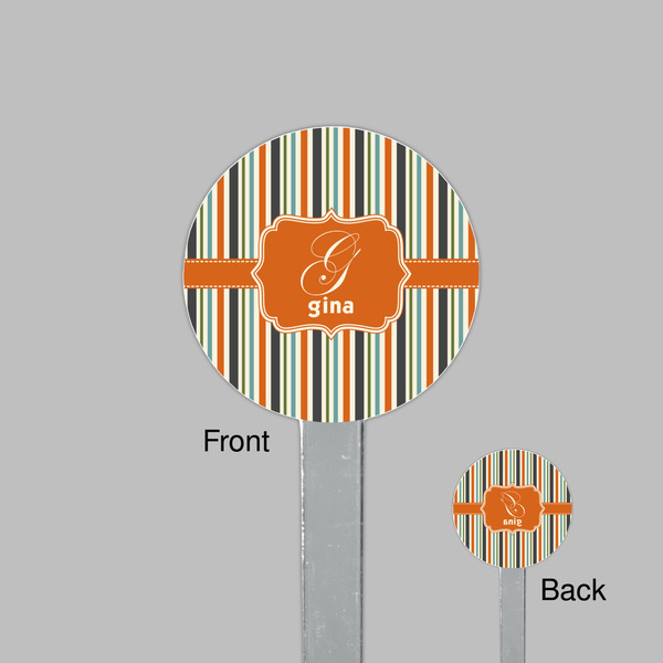 Orange & Blue Stripes Clear Plastic 7" Stir Stick - Round - Front & Back