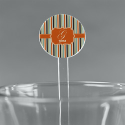 Orange & Blue Stripes 7" Round Plastic Stir Sticks - Clear (Personalized)