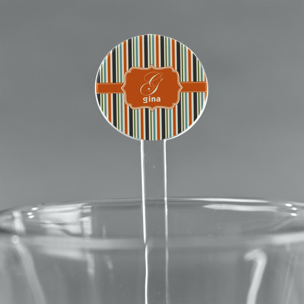 Custom Orange & Blue Stripes 7" Round Plastic Stir Sticks - Clear (Personalized)