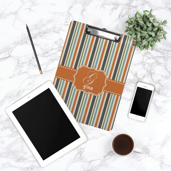 Orange & Blue Stripes Clipboard - Lifestyle Photo