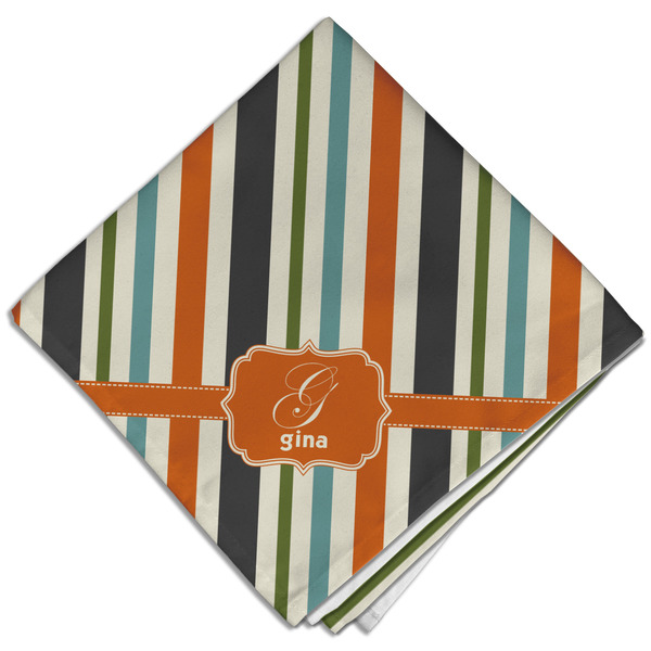 Custom Orange & Blue Stripes Cloth Dinner Napkin - Single w/ Name and Initial