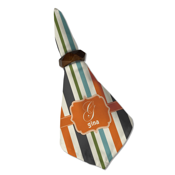 Orange & Blue Stripes Cloth Napkins - Personalized Dinner (Folded in Ring) (MAIN)