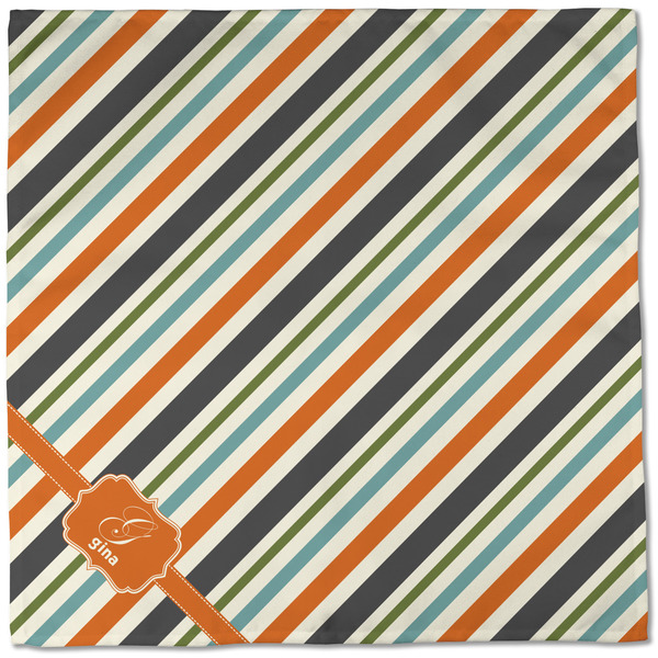 Orange & Blue Stripes Cloth Napkins - Personalized Dinner (Full Open)