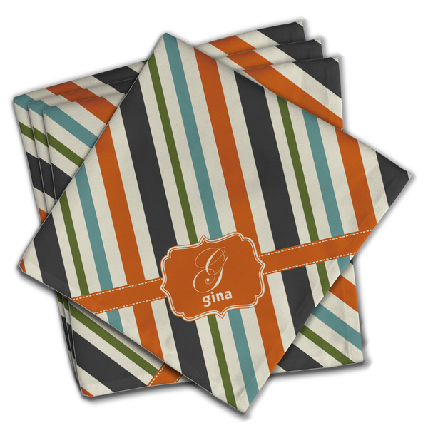 Custom Orange & Blue Stripes Cloth Napkins (Set of 4) (Personalized)