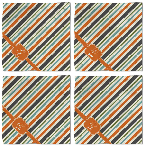 Orange & Blue Stripes Cloth Napkins - Personalized Lunch (APPROVAL) Set of 4