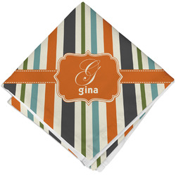 Orange & Blue Stripes Cloth Cocktail Napkin - Single w/ Name and Initial