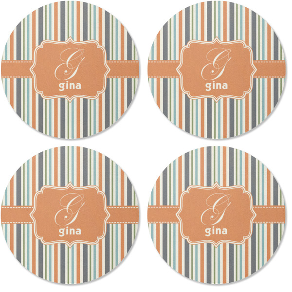 Orange & Blue Stripes Coaster Round Rubber Back - Apvl