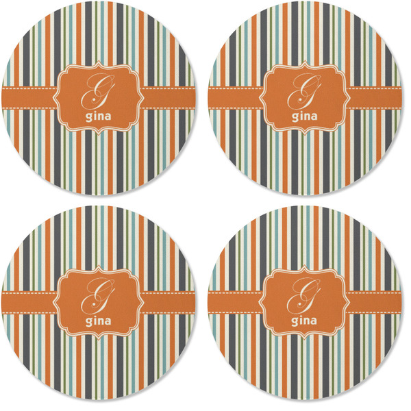 Orange & Blue Stripes Coaster Round Rubber Back - Apvl