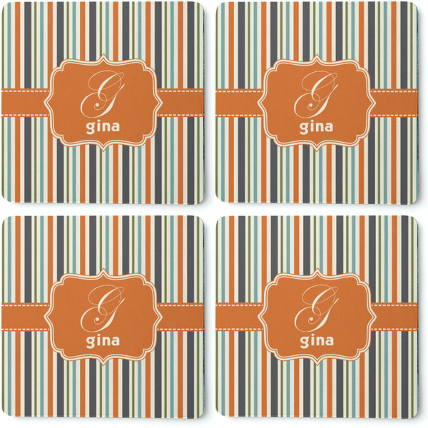 Orange & Blue Stripes Coaster Rubber Back - Apvl