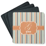 Orange & Blue Stripes Square Rubber Backed Coasters - Set of 4 (Personalized)