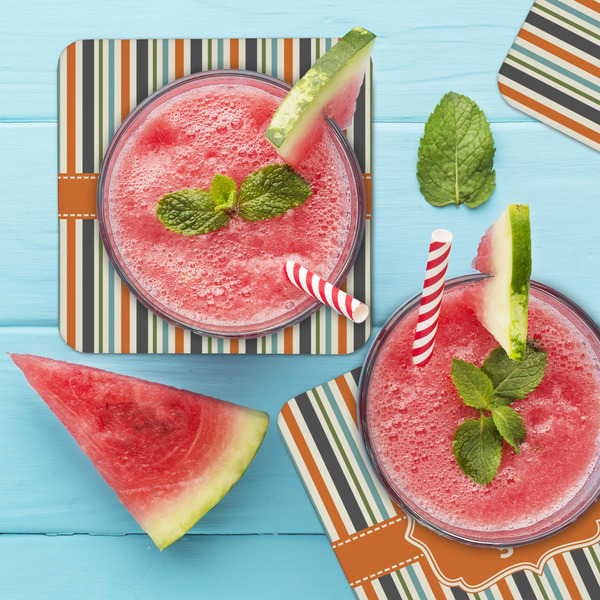 Orange & Blue Stripes Coaster Set - LIFESTYLE