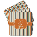 Orange & Blue Stripes Cork Coaster - Set of 4 w/ Name and Initial