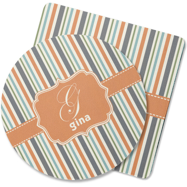 Custom Orange & Blue Stripes Rubber Backed Coaster (Personalized)