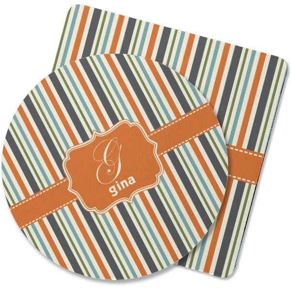Custom Orange & Blue Stripes Rubber Backed Coaster (Personalized)