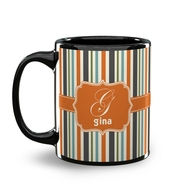 Orange & Blue Stripes Coffee Mug - 11 oz - Black
