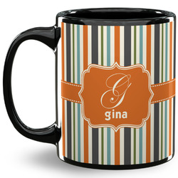 Orange & Blue Stripes 11 Oz Coffee Mug - Black (Personalized)