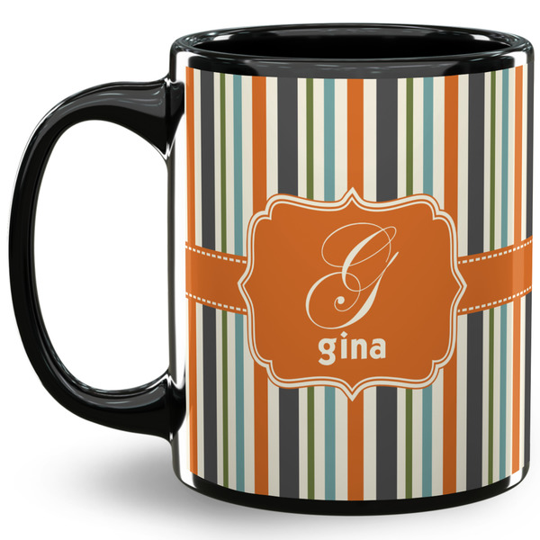 Custom Orange & Blue Stripes 11 Oz Coffee Mug - Black (Personalized)