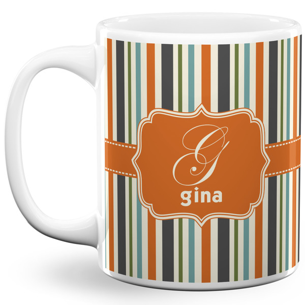 Custom Orange & Blue Stripes 11 Oz Coffee Mug - White (Personalized)