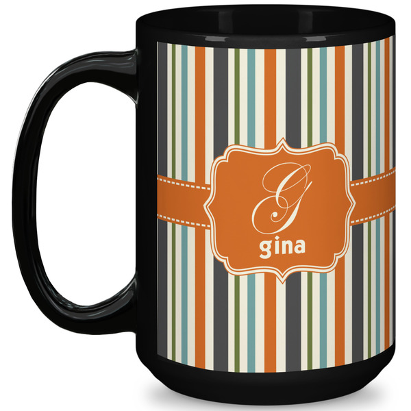 Custom Orange & Blue Stripes 15 Oz Coffee Mug - Black (Personalized)
