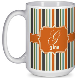 Orange & Blue Stripes 15 Oz Coffee Mug - White (Personalized)