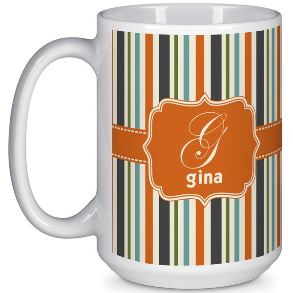 Custom Orange & Blue Stripes 15 Oz Coffee Mug - White (Personalized)