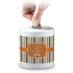 Orange & Blue Stripes Coin Bank (Personalized)