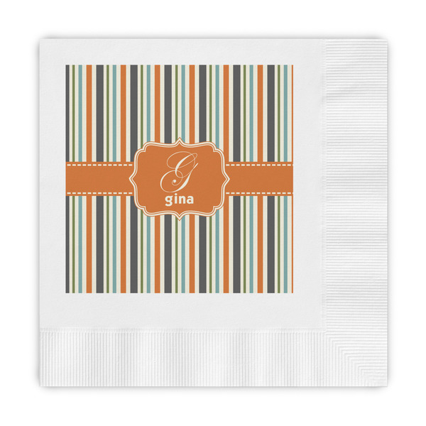 Custom Orange & Blue Stripes Embossed Decorative Napkins (Personalized)