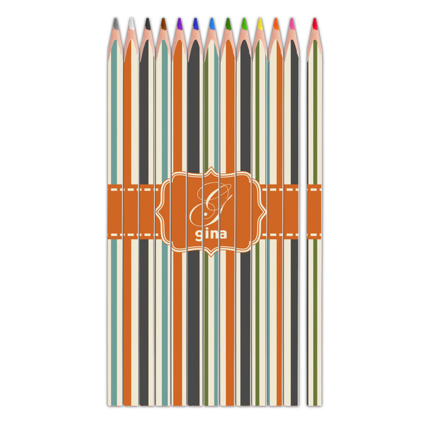 Custom Orange & Blue Stripes Colored Pencils (Personalized)